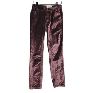 Free People We The Free Velvet Pants Plum‎ Purple Slim Straight Leg Size 25
